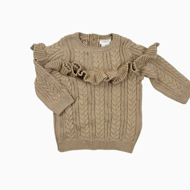 Pull sable pailletté en tricot torsadé 6M