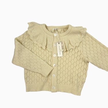 Cardigan vanille à pointelle en tricot de laine et poly 4Y