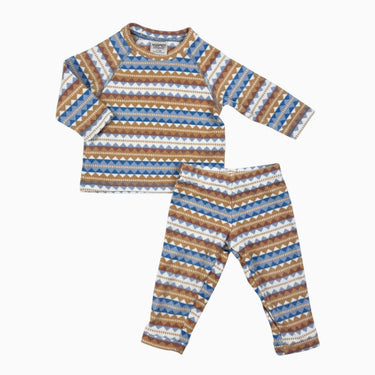 Ensemble à motifs ocre et bleu en polar 6-12M