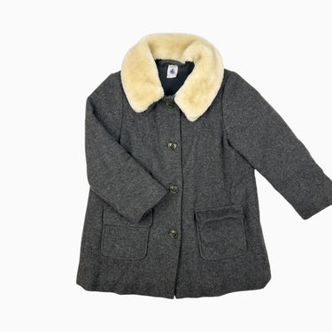 Manteau gris en laine et polyamide avec col en peluche amovible 5Y
