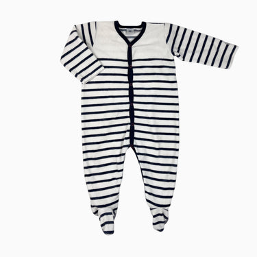 Pyjama blanc à rayures marine en velours 12M