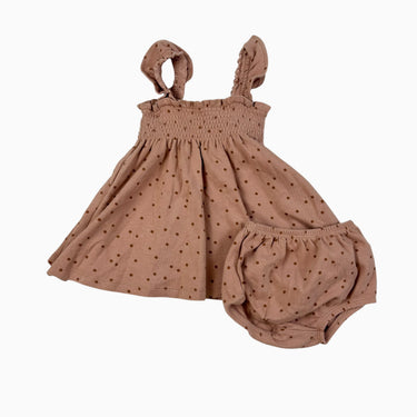 Robe avec bloomer vieux-rose à pois 6-12M