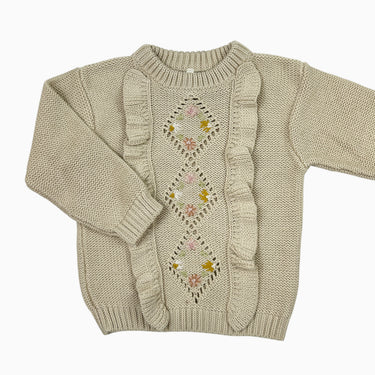 Pull vanille en tricot avec fleurs 3-4Y