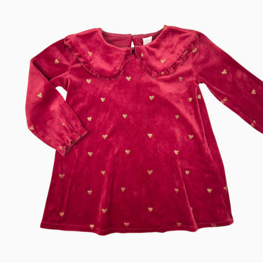 Robe à col claudine rouge 'coeurs' en velours 3-4Y