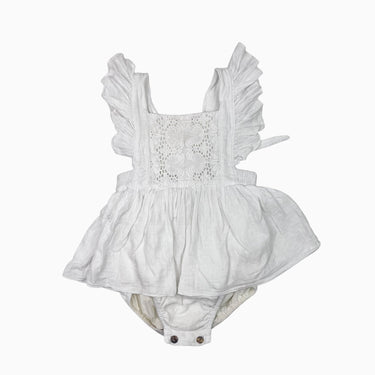 Barboteuse blanche avec broderie anglaise 2-3Y