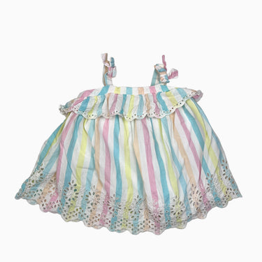Robe à rayures multicolores avec broderie anglaise 6-12M