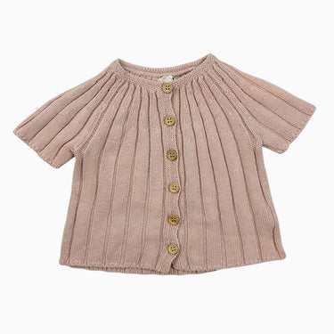 Cardigan rose en tricot de coton côtelé 12M