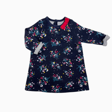Robe marine fleurie en coton épais matelassé 12M