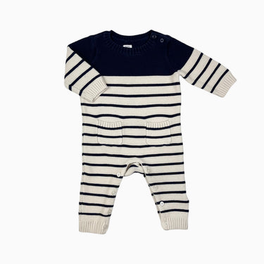Combi crème à rayures marine en tricot de coton 3-6M