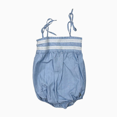 Barboteuse en coton chambray avec broderie anglaise 2-3Y