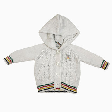 Veste à capuchon blanche avec ours brodé en tricot 12-18M