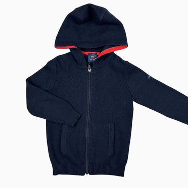 Veste à capuchon marine en tricot de laine mérinos et poly 4Y