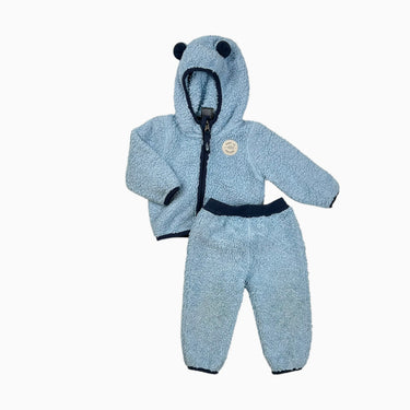Ensemble veste à capuchon et pantalon bleu en sherpa 6-12M
