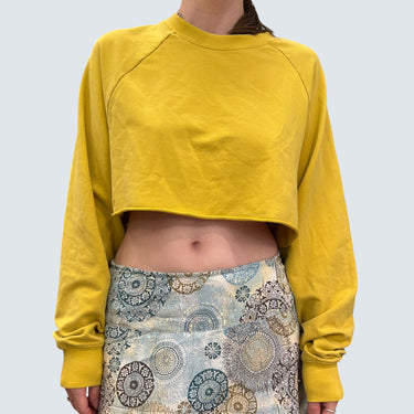 Pull cropped jaune en coton et spandex pour femmes S