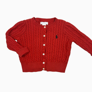 Cardigan rouge en tricot torsadé 9M