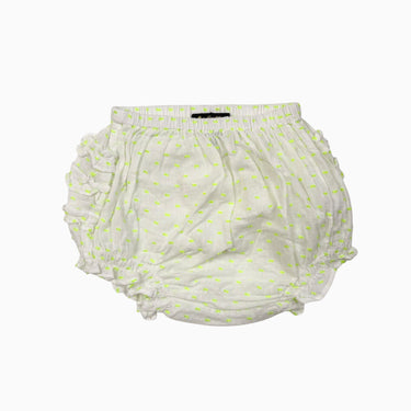 Bloomer blanc avec point d’esprit vert en coton et lurex 6M