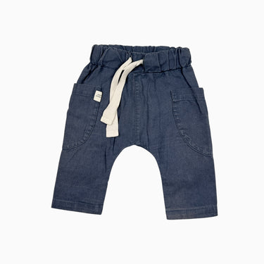 Pantalon bleu en lin et coton 0-6M