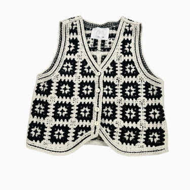 Gilet noir et blanc en crochet 8-9Y