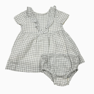 Robe avec bloomer blanche carreautée 6-9M