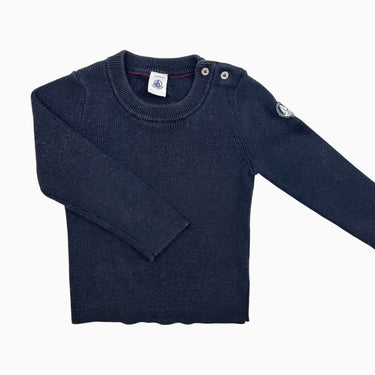 Pull marine en tricot de laine et coton 24M