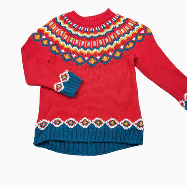 Pull rouge à motifs en tricot coton 7-8Y