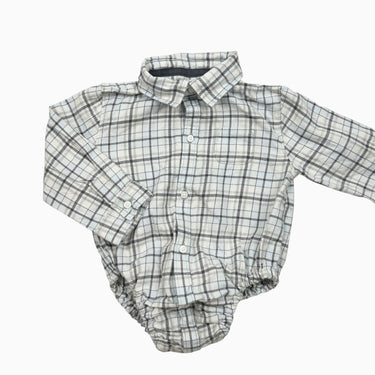 Barboteuse chemise gris carreauté flanelle 12-18M
