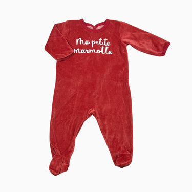 Pyjama rouge 'Ma petite marmotte' en velours 6M