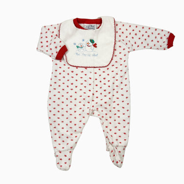 Pyjama blanc 'étoiles' avec bavoir 'bonhommes de neige' vintage 0-3M