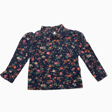 Pull à col montant marine floral côtelé 12-18M