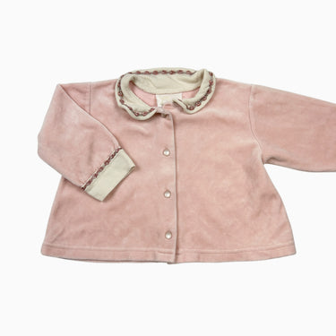 Cardigan à col rose en velours vintage 18M