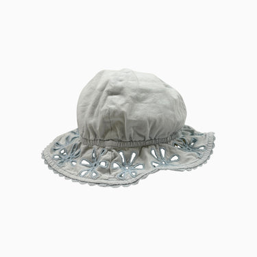 Chapeau soleil bleu pâle avec broderie 3-6M