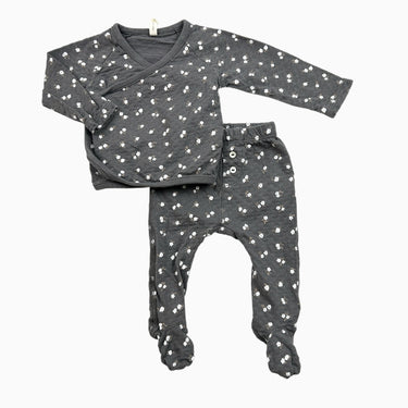 Ensemble charcoal fleuri à pointelle 3-6M