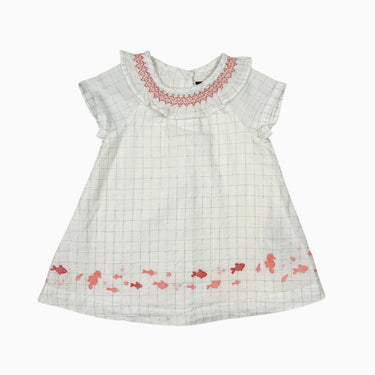 Robe blanche à carreaux 'poissons' 6M