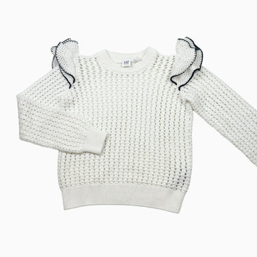 Pull blanc à volants en maille 130CM 8Y