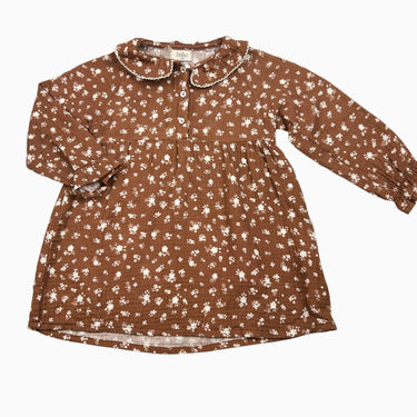 Robe à col marron fleurie mousseline 24M