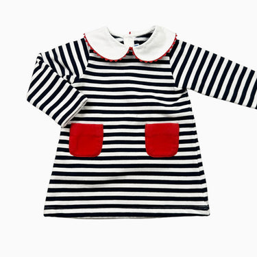 Robe à col claudine marine à rayures 18M
