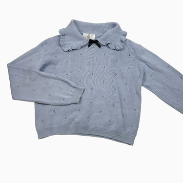 Pull à col bleu pâle à pointelle 9-10Y