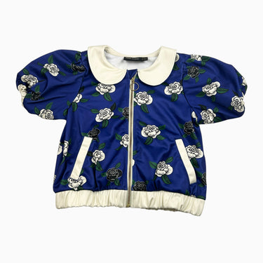 Veste à col claudine bleu fleurie satinée 8-9Y