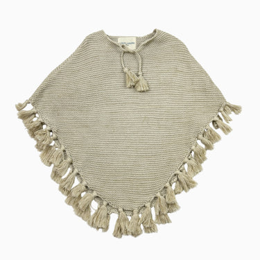 Poncho beige à franges en maille