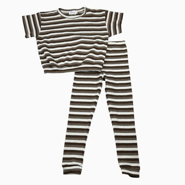 Pyjama à rayures marrons en coton gaufré 5Y