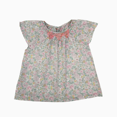 Blouse florale 'liberty' avec smock rose néon 6Y