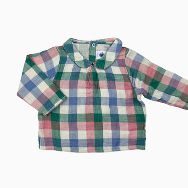 Blouse à col claudine carreautée colorée en mousseline 12M