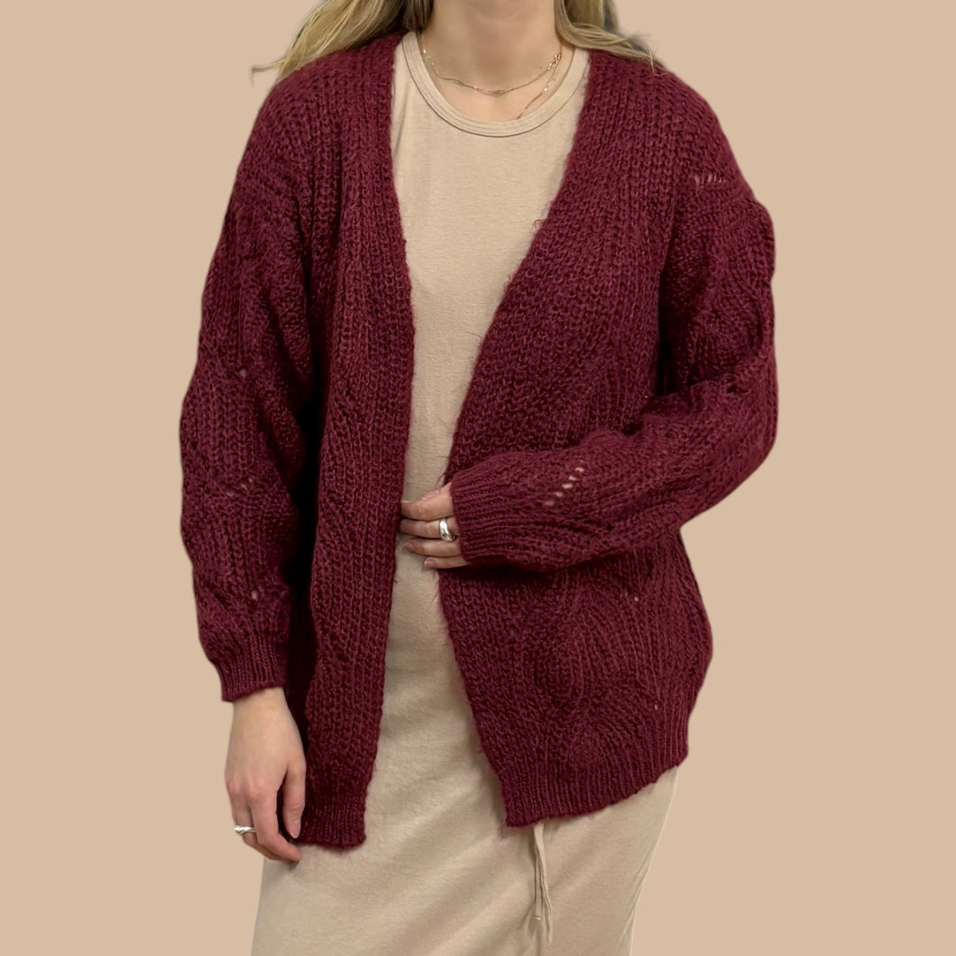 Cardigan bordeau en tricot mélangé pour femmes XS