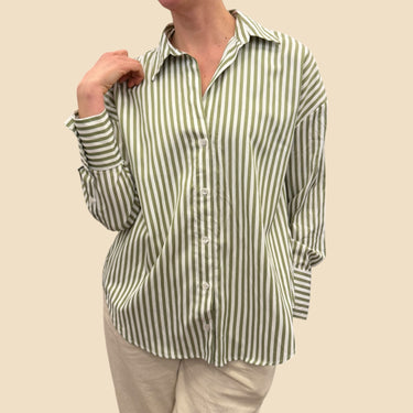 Chemise à rayures eucalyptus en coton et poly pour femmes M