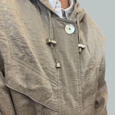 Manteau vintage champagne scintillante avec boutons 'shells' pour femmes M