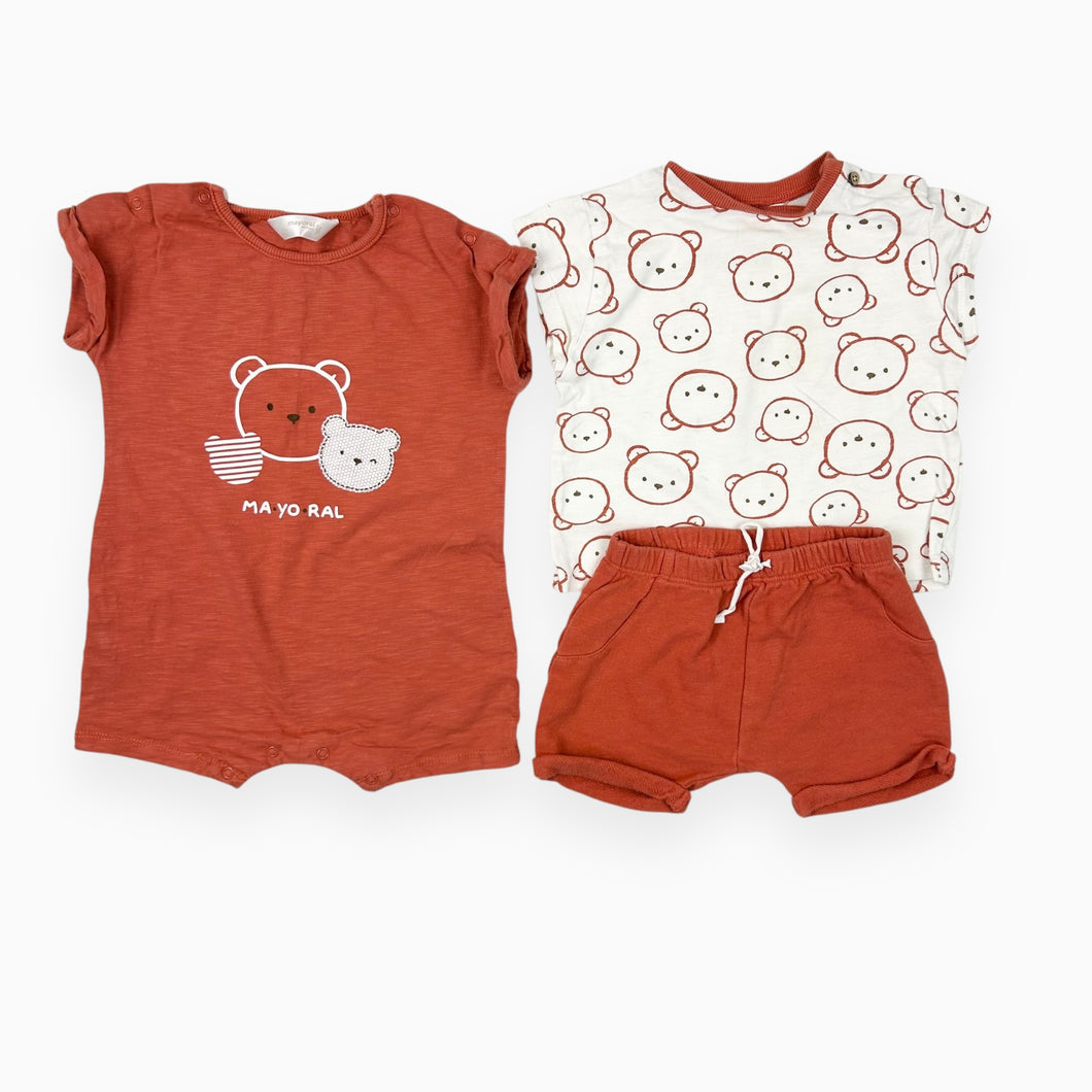 Trio orange en coton avec ourson 12M