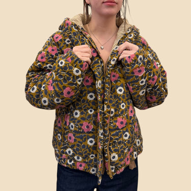 Manteau ocre fleuri en coton pour femmes S