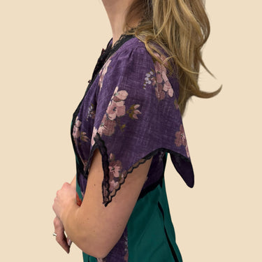 Robe maxi verte et mauve fleurie avec broderie en coton pour femmes 6US