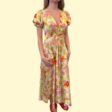 Robe 'Kugalla' verte pomme à motifs floral abstrait en poly satiné pour femmes 2US
