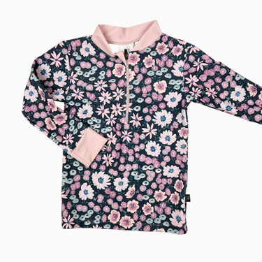 Haut de maillot marine 'fleurs roses' 4-5Y